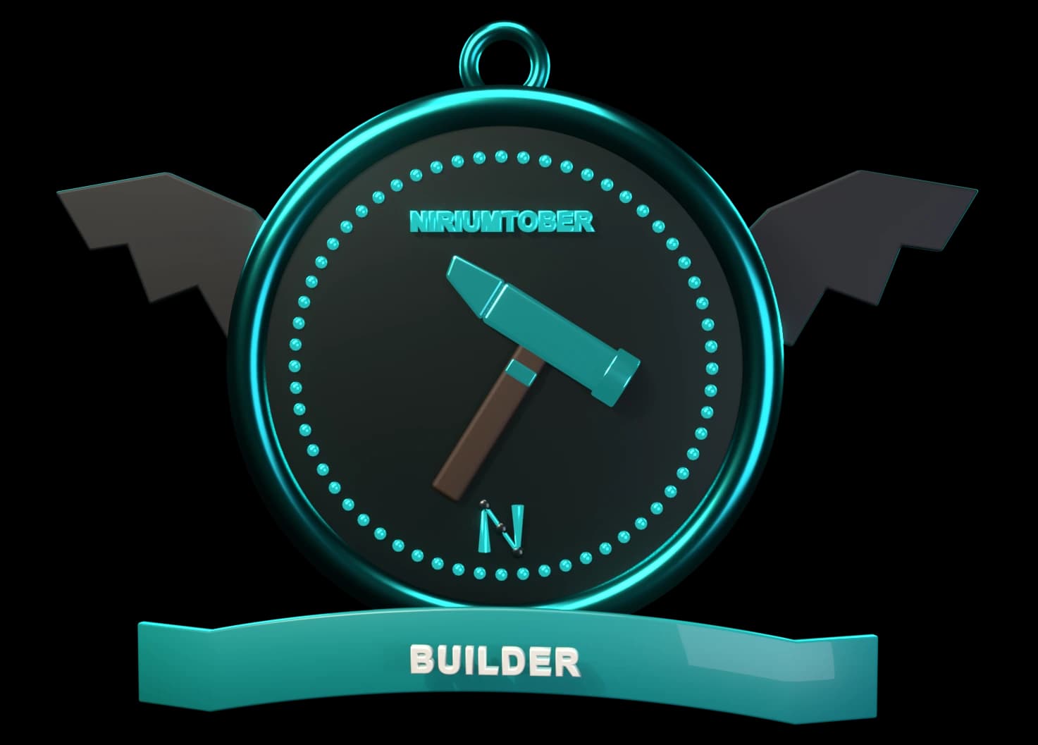 Builder badge, teal medal with a hammer