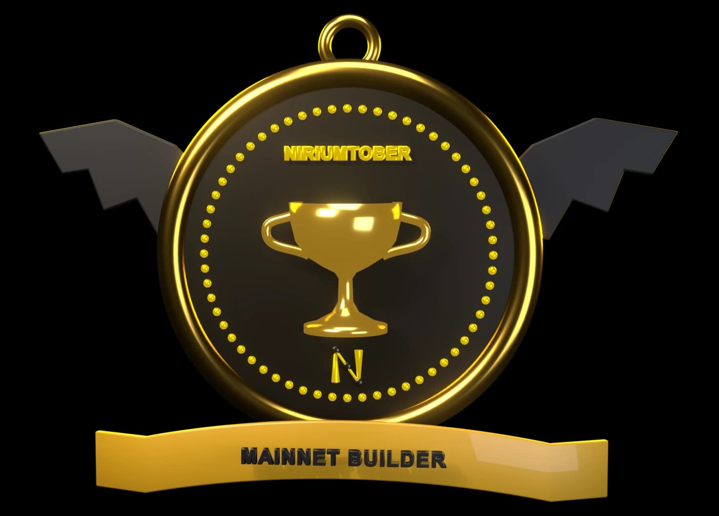 Mainnet Builder badge, gold medal with a trophy